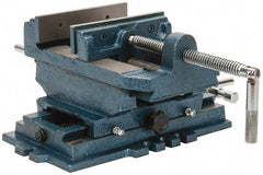 Interstate - 5-3/4" Jaw Opening Capacity x 1-1/2" Throat Depth, Horizontal Drill Press Vise - 6" Wide x 1-31/64" High Jaw, Cross Slide Base, Standard Speed, 11-1/2" OAL x 6.2" Overall Height, Cast Iron - Eagle Tool & Supply