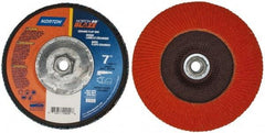 Norton - 80 Grit, 7" Disc Diam, 5/8-11 Center Hole, Type 27 Ceramic Flap Disc - Plastic Backing, Arbor Attaching System, Coated - Eagle Tool & Supply