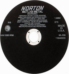 Norton - 9" Aluminum Oxide Cutoff Wheel - 0.063" Thick, 1-1/4" Arbor, 5,085 Max RPM, Use with Stationary Tools - Eagle Tool & Supply