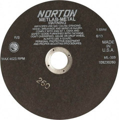 Norton - 9" Aluminum Oxide Cutoff Wheel - 0.063" Thick, 1-1/4" Arbor, 4,025 Max RPM, Use with Stationary Tools - Eagle Tool & Supply