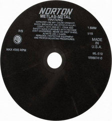 Norton - 10" Aluminum Oxide Cutoff Wheel - 0.063" Thick, 1-1/4" Arbor, 4,585 Max RPM, Use with Stationary Tools - Eagle Tool & Supply