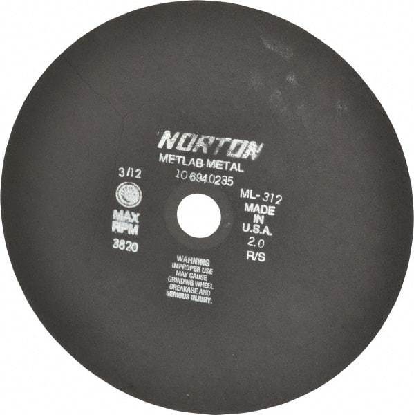 Norton - 12" Aluminum Oxide Cutoff Wheel - 0.078" Thick, 1-1/4" Arbor, 3,820 Max RPM, Use with Stationary Tools - Eagle Tool & Supply