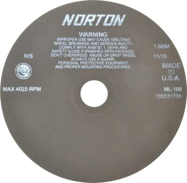 Norton - 9" Aluminum Oxide Cutoff Wheel - 0.063" Thick, 1-1/4" Arbor, 4,025 Max RPM, Use with Stationary Tools - Eagle Tool & Supply