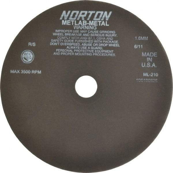 Norton - 10" Aluminum Oxide Cutoff Wheel - 0.063" Thick, 1-1/4" Arbor, 3,500 Max RPM, Use with Stationary Tools - Eagle Tool & Supply