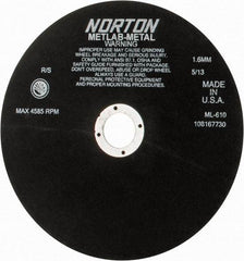 Norton - 10" Aluminum Oxide Cutoff Wheel - 0.063" Thick, 1-1/4" Arbor, 4,585 Max RPM, Use with Stationary Tools - Eagle Tool & Supply