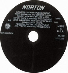 Norton - 9" Aluminum Oxide Cutoff Wheel - 0.063" Thick, 1-1/4" Arbor, 5,085 Max RPM, Use with Stationary Tools - Eagle Tool & Supply