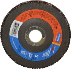 Norton - 80 Grit, 5" Disc Diam, 7/8" Center Hole, Type 27 Ceramic Flap Disc - Plastic Backing, Arbor Attaching System, Coated - Eagle Tool & Supply