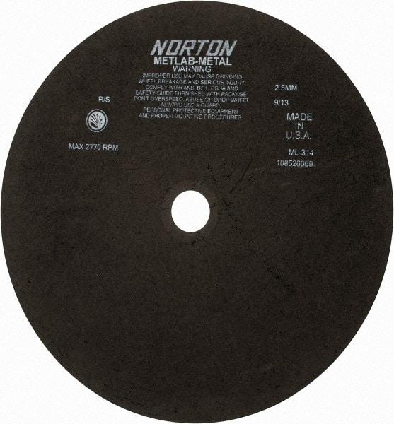 Norton - 13-3/4" Aluminum Oxide Cutoff Wheel - 0.098" Thick, 1-1/4" Arbor, 2,770 Max RPM, Use with Stationary Tools - Eagle Tool & Supply