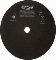 Norton - 13-3/4" Aluminum Oxide Cutoff Wheel - 0.098" Thick, 1-1/4" Arbor, 2,770 Max RPM, Use with Stationary Tools - Eagle Tool & Supply