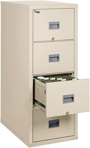 FireKing - 17-3/4" Wide x 52-3/4" High x 31-5/8" Deep, 4 Drawer Pedestal - Steel, Parchment - Eagle Tool & Supply