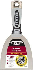 Hyde Tools - Stiff Stainless Steel Stiff Chisel - 4" Blade Width, 4" Long Cushioned Grip/Hammerhead Plastic Overmold Handle - Eagle Tool & Supply
