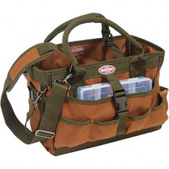 Bucket Boss - 12 Pocket Brown & Green Polyester Tool Tote - 16" Wide x 7" Deep x 8" High - Eagle Tool & Supply