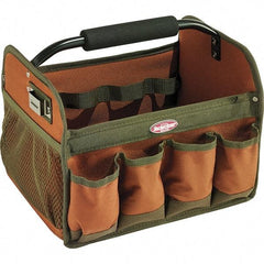 Bucket Boss - 23 Pocket Brown & Green Polyester Tool Bag - 12" Wide x 10" Deep x 11" High - Eagle Tool & Supply