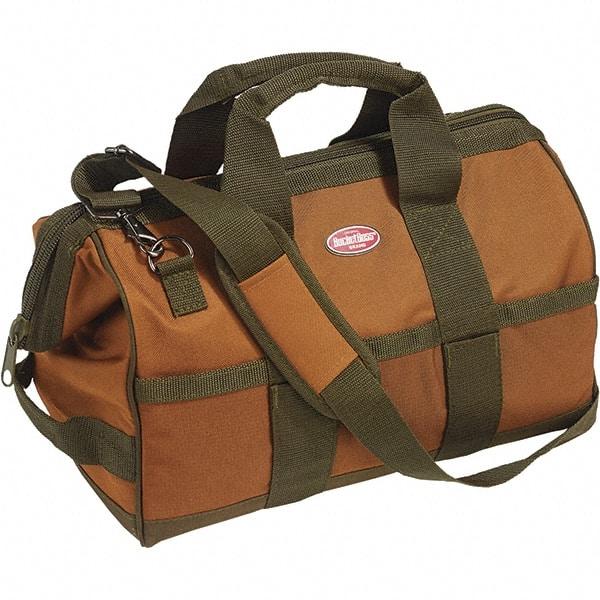 Bucket Boss - 16 Pocket Brown & Green Polyester Tool Bag - 16" Wide x 9" Deep x 12" High - Eagle Tool & Supply