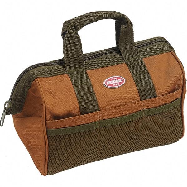 Bucket Boss - 6 Pocket Brown & Green Polyester Tool Bag - 13" Wide x 8" Deep x 10" High - Eagle Tool & Supply