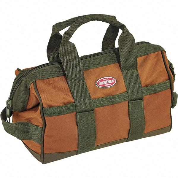 Bucket Boss - 16 Pocket Brown & Green Polyester Tool Bag - 12" Wide x 7" Deep x 9" High - Eagle Tool & Supply