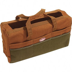 Bucket Boss - 30 Pocket Brown & Green Canvas Tool Bag - 17" Wide x 6" Deep x 10" High - Eagle Tool & Supply