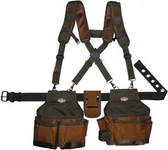 Bucket Boss - 30" to 52" Waist Tool Rig - 12 Pocket, Polyester, Brown/Green - Eagle Tool & Supply