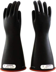 Salisbury by Honeywell - Class 1, Size M (8), 14" Long, Rubber Lineman's Glove - 7,500 AC Max Use Voltage, 10,000 AC Test Voltage, Black, ASTM D120 - Eagle Tool & Supply