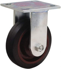 Hamilton - 5" Diam x 1-1/2" Wide x 6-1/8" OAH Top Plate Mount Rigid Caster - Rubber Mold on Cast Iron, 240 Lb Capacity, Straight Roller Bearing, 4 x 4-1/2" Plate - Eagle Tool & Supply