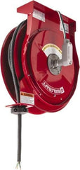 Reelcraft - 10 AWG, 50' Cable Length, Cord & Cable Reel with Flying Lead End - 0 Outlets, 30 Amps, 125 Volts, SEOOW Cable, Red Reel, Spring Driven Reel - Eagle Tool & Supply
