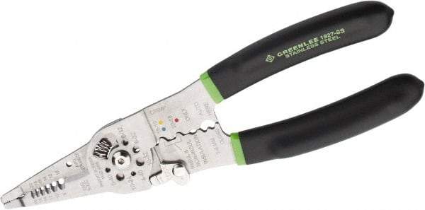 Greenlee - 18 AWG Solid, 20 AWG Stranded Max Capacity Wire Stripper/Crimper - 9" OAL, Cushion Grip Handle - Eagle Tool & Supply