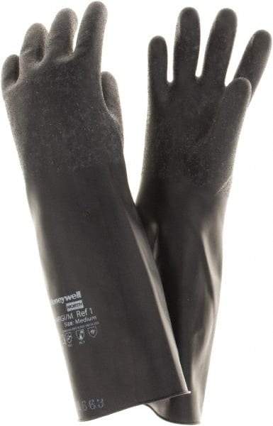 North - Size M (8), 14" Long, 14 mil Thick, Butyl Chemical Resistant Gloves - Rough Finish, Rolled Cuff, Black, FDA Approved - Eagle Tool & Supply