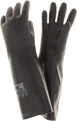 North - Size M (8), 14" Long, 14 mil Thick, Butyl Chemical Resistant Gloves - Rough Finish, Rolled Cuff, Black, FDA Approved - Eagle Tool & Supply