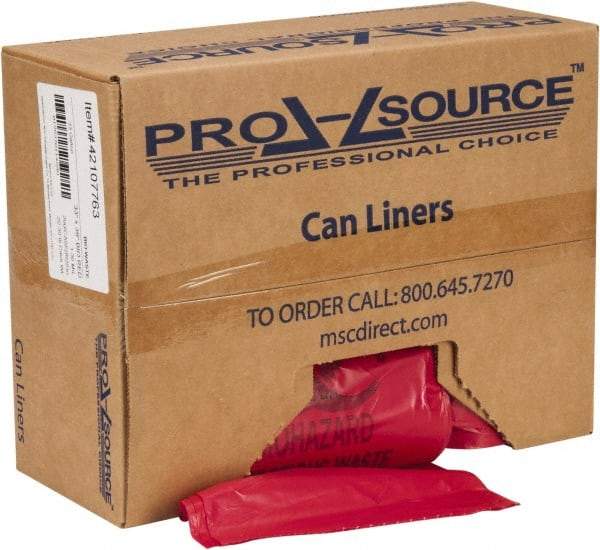 PRO-SOURCE - 33 Gal Capacity, Red, Hazardous Waste Bag - 1.3 mil Thick x 33" Wide x 39" High, Roll - Eagle Tool & Supply