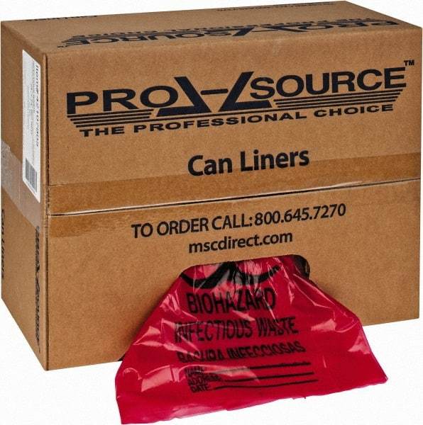 PRO-SOURCE - 10 Gal Capacity, Red, Hazardous Waste Bag - 1.3 mil Thick x 24" Wide x 24" High, Roll - Eagle Tool & Supply