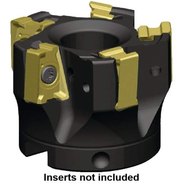 Kennametal - 8 Inserts, 6" Cut Diam, 2" Arbor Diam, 15.5mm Max Depth of Cut, Indexable Square-Shoulder Face Mill - 0° Lead Angle, 2.38" High, LNGU15T608SRGE Insert Compatibility, Through Coolant, Series MILL 4-15 - Eagle Tool & Supply