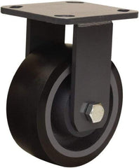 Hamilton - 5" Diam x 2" Wide x 6-1/2" OAH Top Plate Mount Rigid Caster - Polyurethane Mold onto Cast Iron Center, 1,360 Lb Capacity, Sealed Precision Ball Bearing, 4 x 4-1/2" Plate - Eagle Tool & Supply