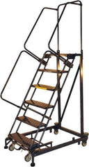 Ballymore - 93" 6 Step Ladder - Rolling Safety Ladder, 600 Lb Capacity, 60" Platform Height, 32" Base Width x 56" Base Depth, Serrated - Eagle Tool & Supply
