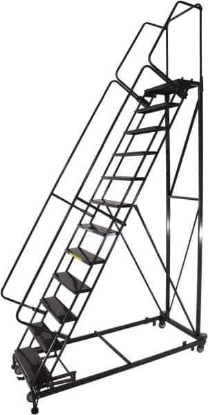 Ballymore - 173" 14 Step Ladder - Rolling Safety Ladder, 600 Lb Capacity, 140" Platform Height, 32" Base Width x 107" Base Depth, Expanded Metal Tread - Eagle Tool & Supply