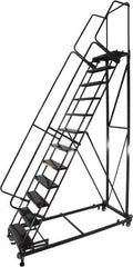 Ballymore - 173" 14 Step Ladder - Rolling Safety Ladder, 600 Lb Capacity, 140" Platform Height, 32" Base Width x 107" Base Depth, Expanded Metal Tread - Eagle Tool & Supply