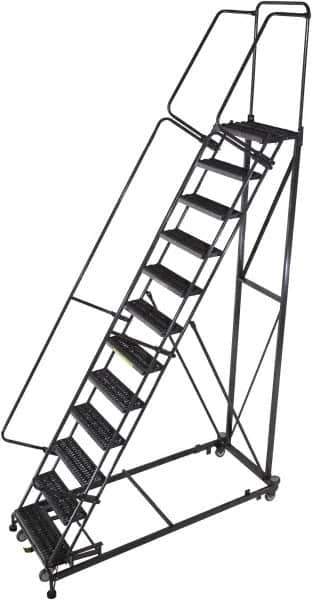 Ballymore - 173" 14 Step Ladder - Rolling Safety Ladder, 600 Lb Capacity, 140" Platform Height, 32" Base Width x 107" Base Depth, Serrated - Eagle Tool & Supply