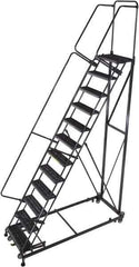 Ballymore - 173" 14 Step Ladder - Rolling Safety Ladder, 600 Lb Capacity, 140" Platform Height, 32" Base Width x 107" Base Depth, Serrated - Eagle Tool & Supply