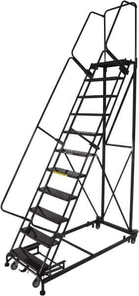 Ballymore - 143" 11 Step Ladder - Rolling Safety Ladder, 600 Lb Capacity, 110" Platform Height, 32" Base Width x 87" Base Depth, Perforated Tread - Eagle Tool & Supply