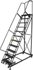 Ballymore - 143" 11 Step Ladder - Rolling Safety Ladder, 600 Lb Capacity, 110" Platform Height, 32" Base Width x 87" Base Depth, Perforated Tread - Eagle Tool & Supply