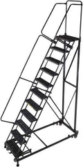 Ballymore - 143" 11 Step Ladder - Rolling Safety Ladder, 600 Lb Capacity, 110" Platform Height, 32" Base Width x 87" Base Depth, Serrated - Eagle Tool & Supply