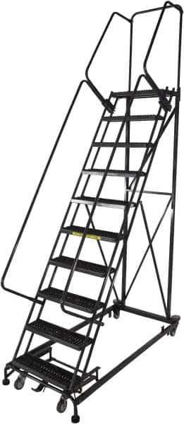 Ballymore - 133" 10 Step Ladder - Rolling Safety Ladder, 600 Lb Capacity, 100" Platform Height, 32" Base Width x 81" Base Depth, Serrated - Eagle Tool & Supply