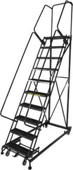 Ballymore - 133" 10 Step Ladder - Rolling Safety Ladder, 600 Lb Capacity, 100" Platform Height, 32" Base Width x 81" Base Depth, Serrated - Eagle Tool & Supply