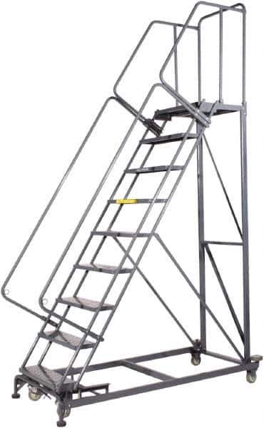 Ballymore - 123" 9 Step Ladder - Rolling Safety Ladder, 600 Lb Capacity, 90" Platform Height, 32" Base Width x 75" Base Depth, Perforated Tread - Eagle Tool & Supply