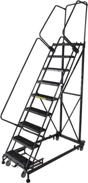 Ballymore - 123" 9 Step Ladder - Rolling Safety Ladder, 600 Lb Capacity, 90" Platform Height, 32" Base Width x 75" Base Depth, Serrated - Eagle Tool & Supply