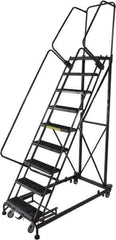 Ballymore - 123" 9 Step Ladder - Rolling Safety Ladder, 600 Lb Capacity, 90" Platform Height, 32" Base Width x 75" Base Depth, Serrated - Eagle Tool & Supply