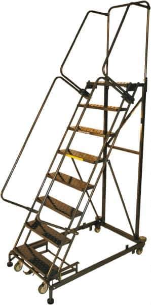 Ballymore - 113" 8 Step Ladder - Rolling Safety Ladder, 600 Lb Capacity, 80" Platform Height, 32" Base Width x 68" Base Depth, Perforated Tread - Eagle Tool & Supply