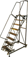Ballymore - 113" 8 Step Ladder - Rolling Safety Ladder, 600 Lb Capacity, 80" Platform Height, 32" Base Width x 68" Base Depth, Perforated Tread - Eagle Tool & Supply