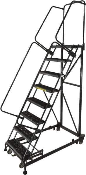 Ballymore - 113" 8 Step Ladder - Rolling Safety Ladder, 600 Lb Capacity, 80" Platform Height, 32" Base Width x 68" Base Depth, Serrated - Eagle Tool & Supply