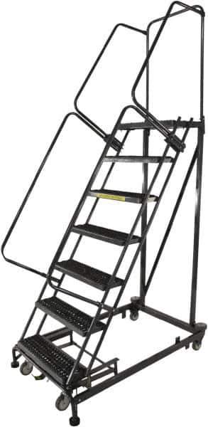 Ballymore - 103" 7 Step Ladder - Rolling Safety Ladder, 600 Lb Capacity, 70" Platform Height, 32" Base Width x 62" Base Depth, Serrated - Eagle Tool & Supply