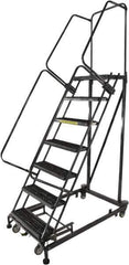 Ballymore - 103" 7 Step Ladder - Rolling Safety Ladder, 600 Lb Capacity, 70" Platform Height, 32" Base Width x 62" Base Depth, Serrated - Eagle Tool & Supply